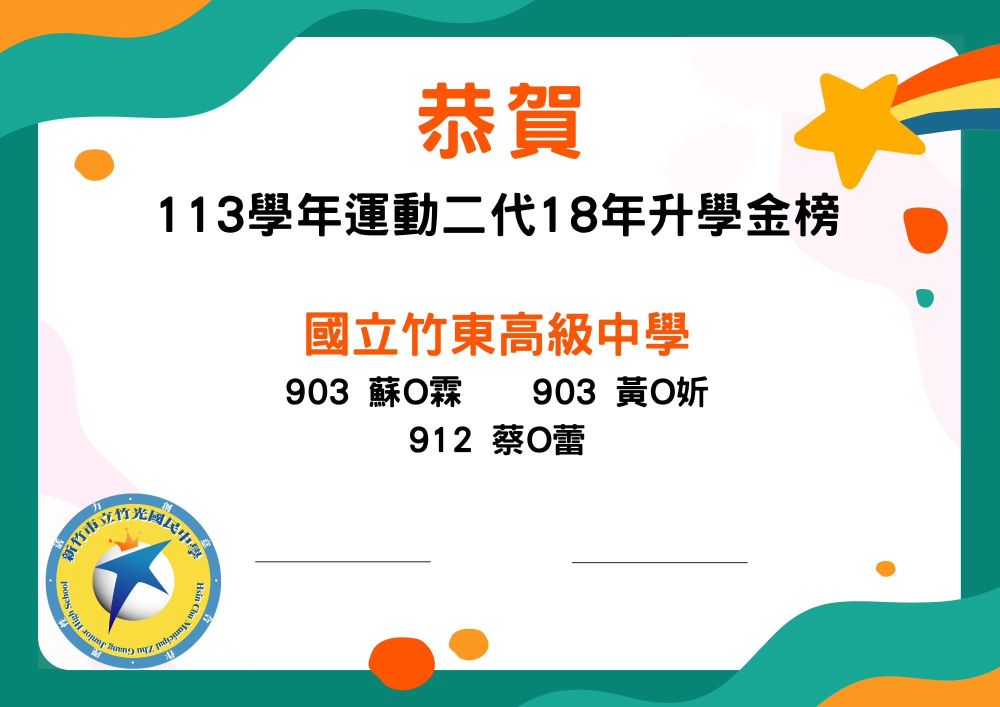 竹東高中榜單